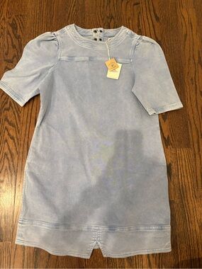 Faherty Light Blue Puff-Sleeve Mini Dress